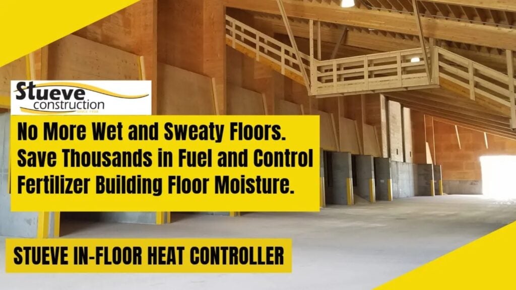 Heated fertilizer building in floor controller keeps concrete floors from sweating and dry