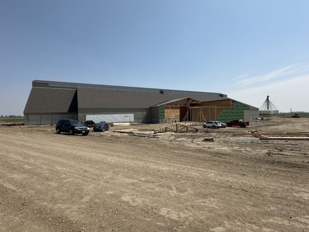 ground level view of a dry fertilizer storage construction project