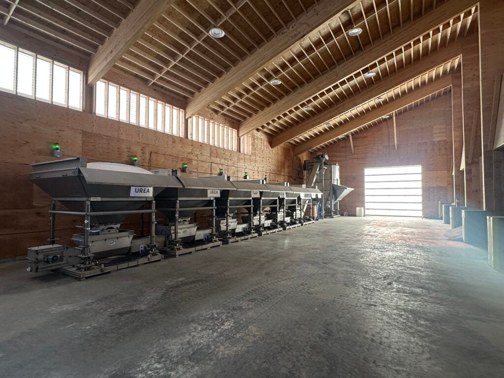 doyle auto batch blender inside a dry fertilizer building