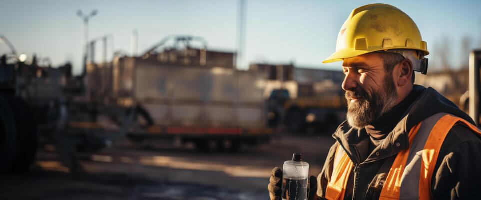 Construction worker keeping hydrated on job site