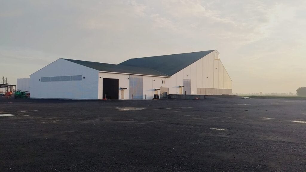 Nutrien Dry Fertilizer storage building with white siding