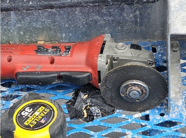 Angle grinder used in fertilizer building construction