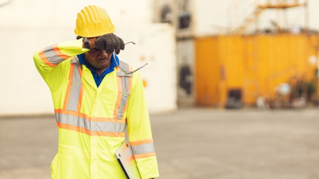 sick fertilizer building construction worker with illness